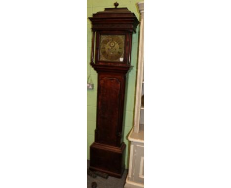 Circa 1770 oak and mahogany longcase clock, Matthew Bushell, brass dial and pendulum, with two weights