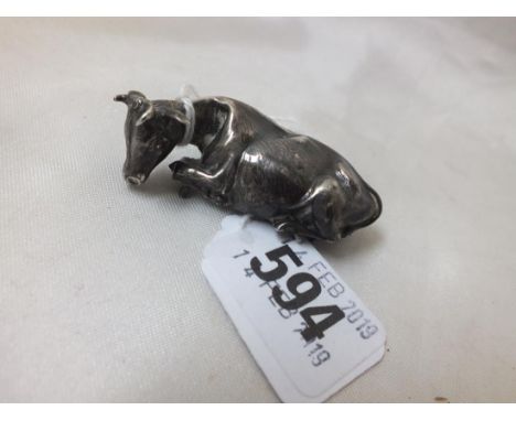 Victorian butter dish finial in the form of a cow 2" long.   Sheff. by HW &amp; Co. 8g.      