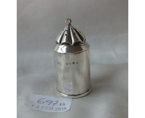 UNUSUAL VICTORIAN PEPPERETTE in a form of  a lantern. Having a glazed panel and simulated candle to  interior 2.5" high. Lon.