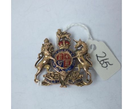 9ct and enamel Royal crest brooch 8.3g    