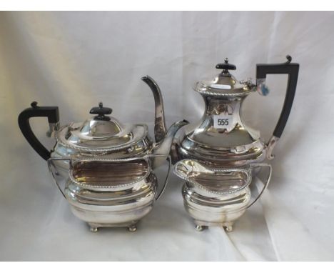 Ep. four piece Georgian style boat shaped tea service  10" over spout        