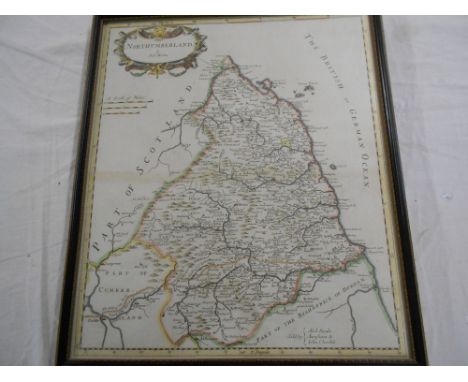 MAP   Northumberland  R. Morden, c.1695, cold.   outlines, approx. 16.5" x 14.5", framed &amp; glazed   