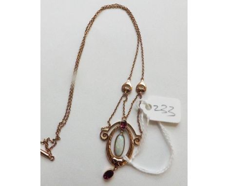 MURRLE BENNETT &amp; CO Nouveau 9ct garnet   &amp; opal necklace with maker’s mark.     