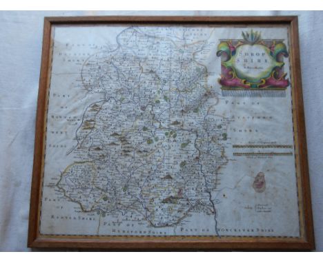 MAP   Shropshire   R. Morden, 1695, cold. outlines,   approx 16.5" x 14.5", framed &amp; glazed    