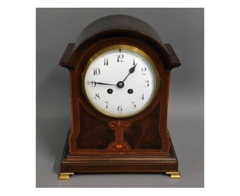 A French art nouveau period mahogany cased mantle clock, 11.75in high