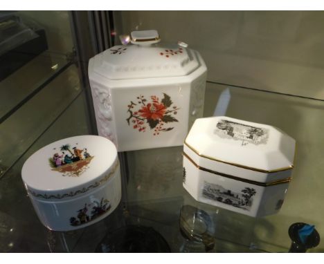 Three Royal Worcester porcelain caskets with covers, largest 4.75in tall 