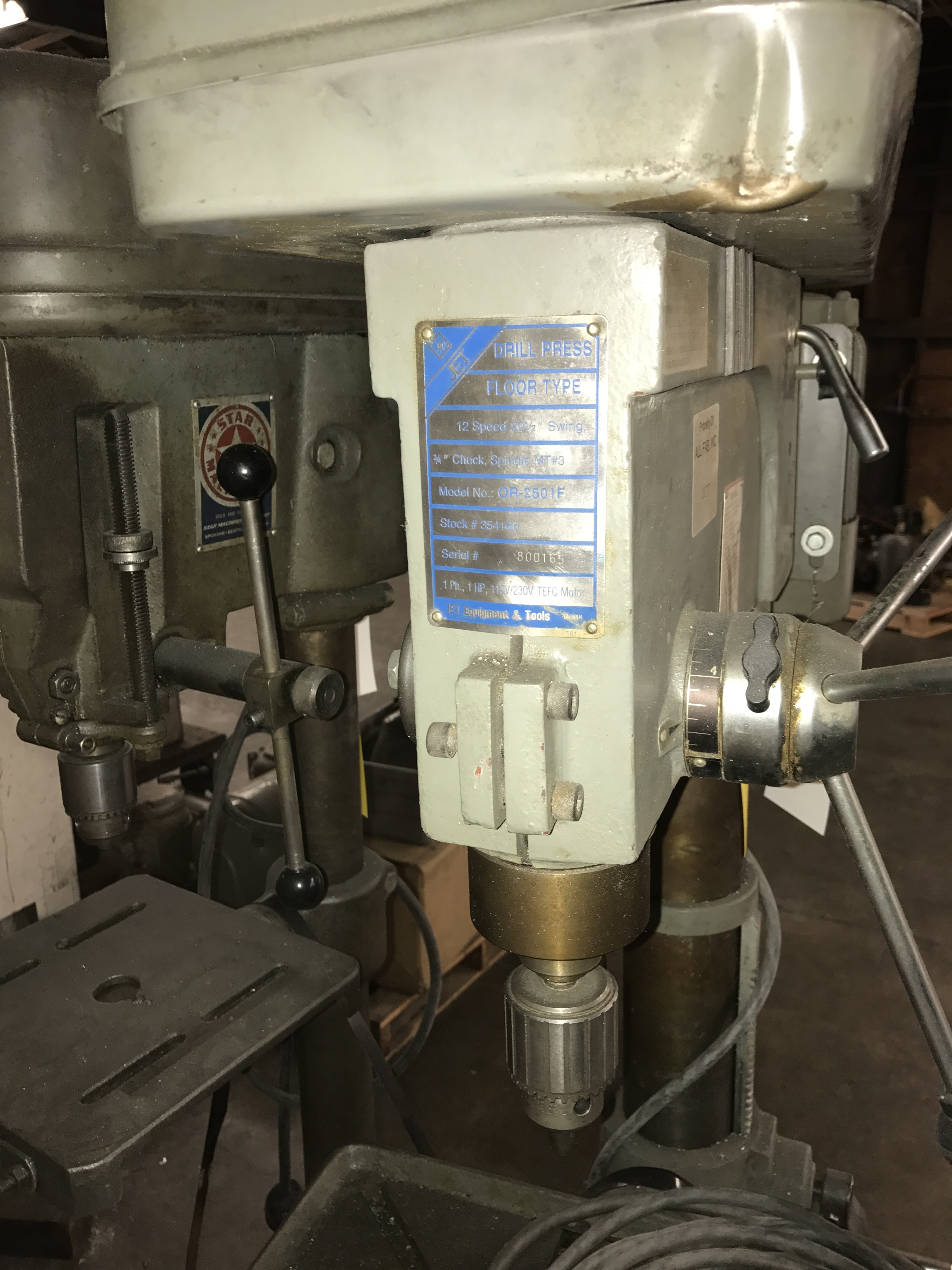 Jet Drill Press; 12 Speed 20.5" Swing; Model OR2501F; Serial 800165; 1PH 1HP 110V;