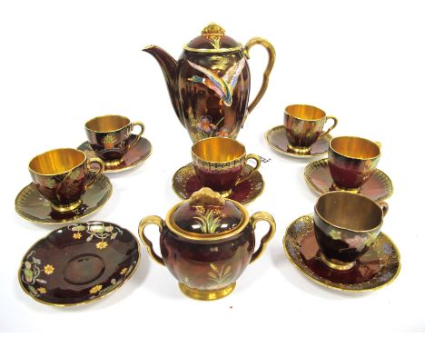 A Collection of Carlton Ware Pottery Rouge Royale, all decorated in enamels against a maroon ground in various designs, print