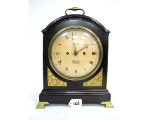 A Goodall, London Late XIX Century Mahogany Cased Bracket Clock, with pierced brass panels, the cream enamel dial with Roman 