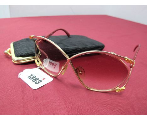 Christian Dior; A Pair of Circa 1980's Vintage 2056-45 Butterfly Gold Red Sunglasses, with case. Lot 1383 - 1, case has some 