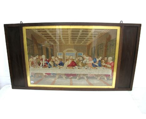 An Early XX Century Woolwork Tapestry, worked with the 'Last Supper', framed and glazed, 61 x 90cm.