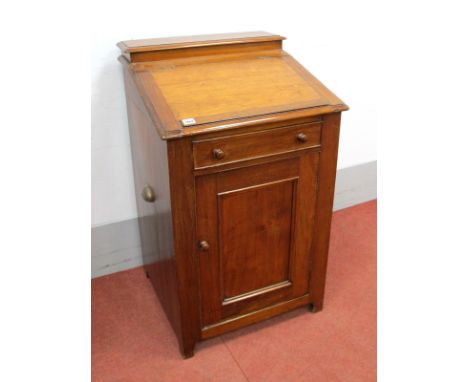 An Early XX Century Walnut Campaign/Travelling Wash Basin, the upper section with leaded interior, sloping top, brass tap, wa