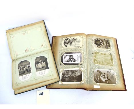 Two Early XX Century Albums of Picture Postcards, to include: art, poem cards, greetings, and a small quantity of topographic