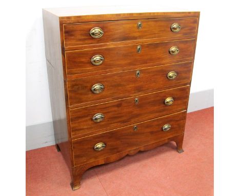 An Early XIX Century Chest of Drawers, with caddy top, five long drawers and shaped apron on bracket feet, 100cm wide.