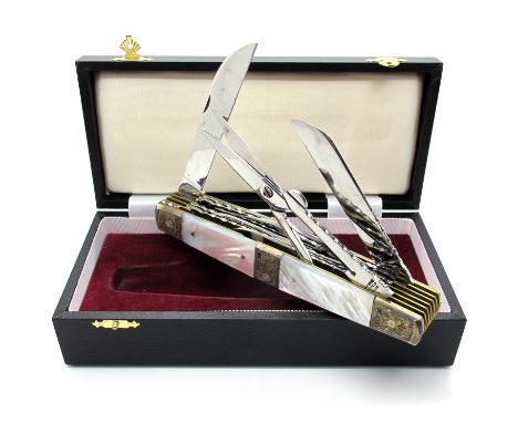 Stan Shaw; An Exhibition Multi- Blade/Tool Pocket Knife, No. 14, scissors, pen blade, castrator blade, sheep foot blade, clip