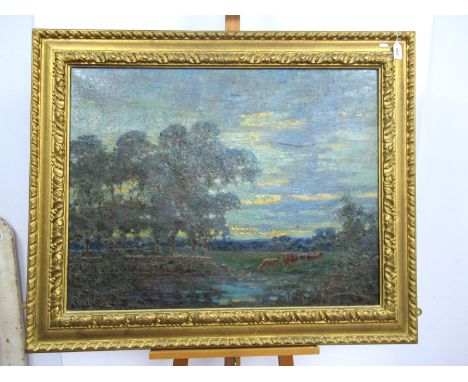•JOHN WILLIAM BEE (Sheffield Artist, 1883-1963) *ARR A Gleam of Light Still Lingering in the West, oil on canvas, artist's la