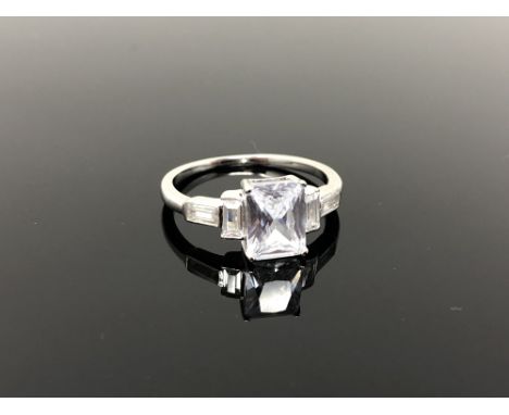 A Sterling silver Art Deco style emerald cut ring