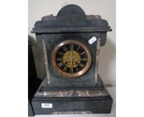 A Victorian slate mantel clock 