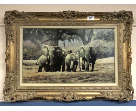 Stephen Park : Study of Elephants in a Clearing, oil on panel, signed, 30 cm x 50 cm, framed. 