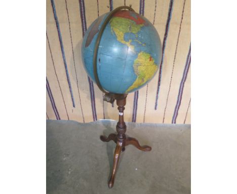 A Georama globe atlas on a mahogany tripod stand, approx 131cm H - some tears and losses to globe 
