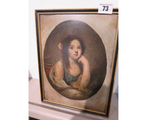 A 19th century style portrait, oil on board of a young Continental lady with a flower in her hair, indistinctly signed, appro