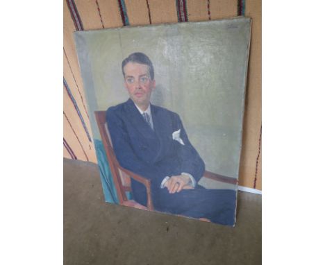 A 20th century portrait of a seated 1930s gentleman in smart attire, oil on canvas, indistinctly signed  possibly ABAT and da