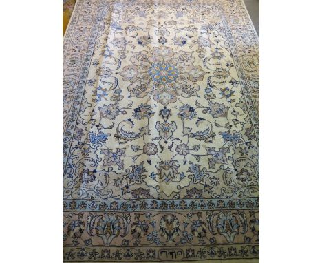 A hand knotted, woollen Meshed rug, signed, caucasian ground,  approx. 295cm x 200cm, some light wear otherwise in good condi