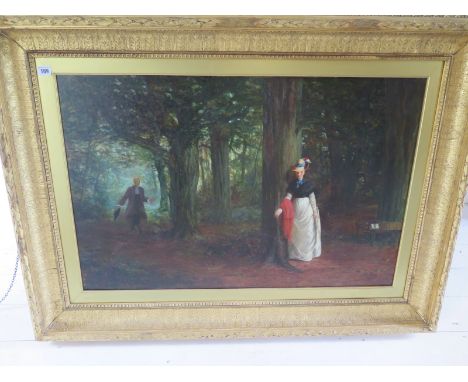 Harry Fry, 1884-1939, - The Surprise - signed and dated 1875 l/r, inscribed with the title on label verso, oil on canvas 61cm