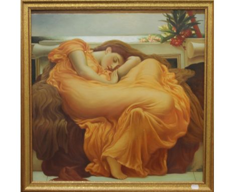 Pre-Raphaelite style, Portrait of a Sleeping Girl, oil on canvas, framed. 59.5 x 59.5 cm.