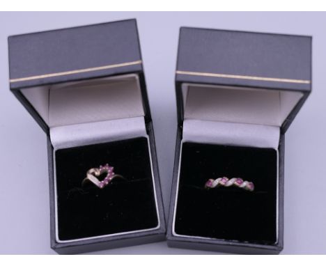 A 9 ct gold diamond and ruby ring and a 9 ct gold ruby ring. 