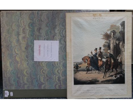 A set of four coloured plates painted by F G TURNER, engraved by R G Reeve 1839, Hawking Scenes. 39.25 x 50.75 cm overall.