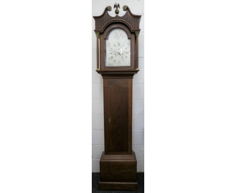 A late 18th century oak cased longcase clock, the silvered dial engraved in various farming and brewing scenes, and a ship an