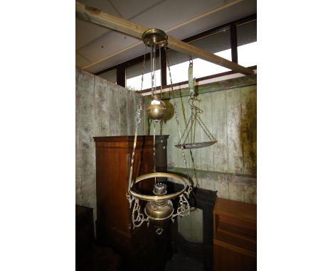 Suspended brass rise-and-fall stable lantern - no glass