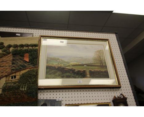 K Melling Print - Horses Grazing - signed (Hepstonstall &amp; Stoodley Pike)