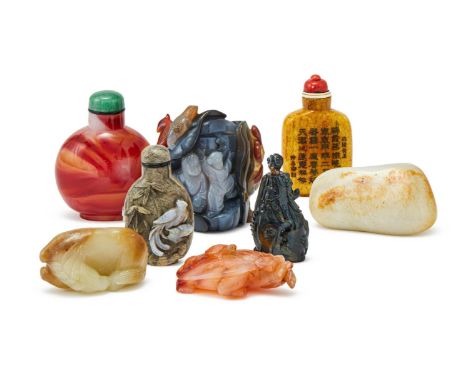 Y A group of seven Chinese snuff bottles,19th and 20th century, including a carved agate 'Boys' snuff bottle, 6.8cm high; a h