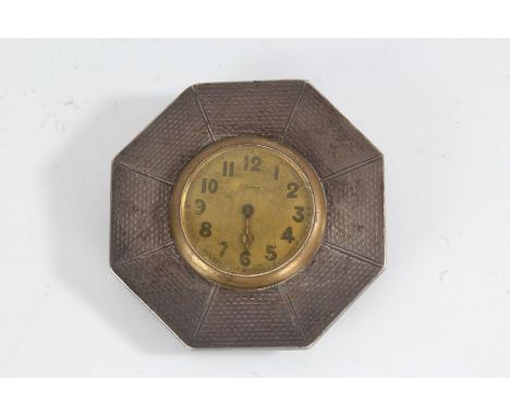 George V silver boudoir clock, Birmingham 1923, maker&nbsp;Arthur Barnett &amp; Co Ltd, the dial with Arabic numerals, housed