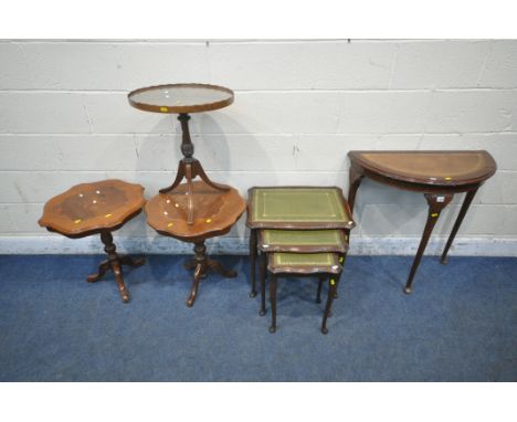 A SELECTION OF LATE 20TH CENTURY OCCASIONAL FURNITURE, to include a demi-lune side table, a nest of three tables, a pair of w