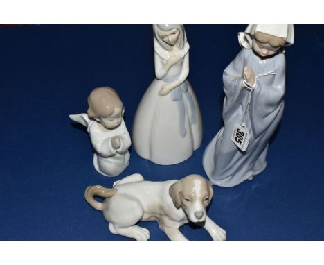 A GROUP OF LLADRO, NAO AND SIMILAR SPANISH PORCELAIN FIGURES, comprising Lladro Angel Praying no 4538, issued 1969, sculptor 