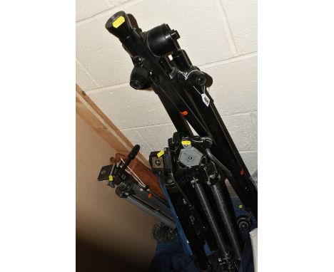 A GROUP OF FOUR ASSORTED SIZED TRIPODS AND A BAG from named manufacturers to include Eumig, Kenlock, and Benbo, in varying co