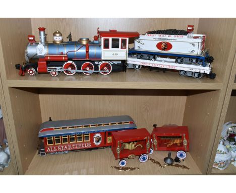 AN UNBOXED BACHMANN G SCALE 2-6-0 LOCOMOTIVE AND TENDER, 'Emmett Kelly Jr. Circus', No.49, red, white and blue livery, with a
