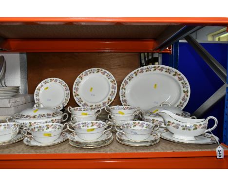 A QUANTITY OF AYNSLEY 'APRIL ROSE' PATTERN DINNERWARE, comprising two covered tureens, one oval dinner plate, eight dinner pl