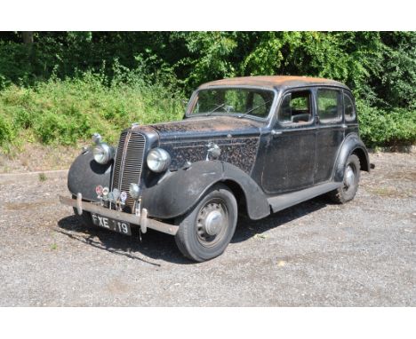 A 1939 HILLMAN 14 FOUR DOOR SALOON CAR in black, 1700cc petrol engine manual gearbox, brown leather interior, sun roof, V5C p