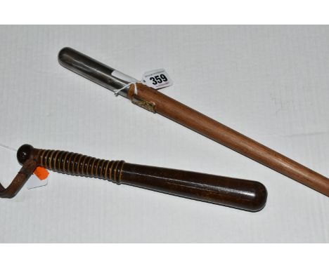 AN AUSTRALIAN FEDERAL POLICE ASSOCIATION BATON, with gilt plaque and stainless steel handle, length 50cm, and a turned wood t