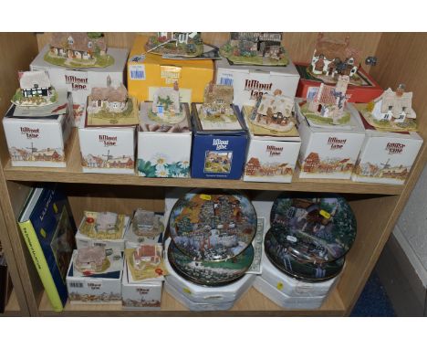 FIFTEEN BOXED LILLIPUT LANE SCULPTURES AND SIX LILLIPUT LANE LIMITED EDITION COLLECTOR'S PLATES, comprising Rustic Root House