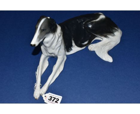 A ROSENTHAL PORCELAIN MODEL OF A BORZOI, designed by M.Valentin, length 28cm, c1955, impressed 200/1, green backstamp and gol
