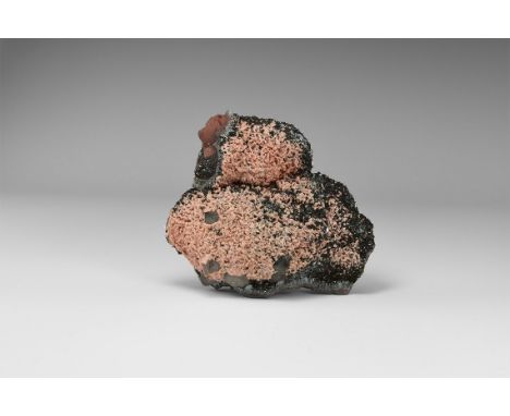 A fine example of specular haematite surmounted by double-terminated quartz crystals and calcite on botryoidal haematite, fro