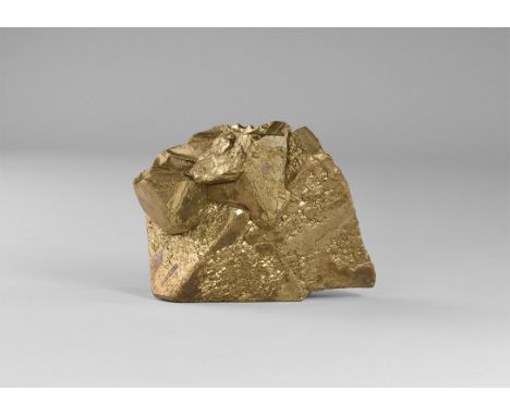 A double octahedral crystal of pyrite, in old white card tray with Gregory, Bottley and Lloyd label reading: 'OCTAHEDRAL PYRI