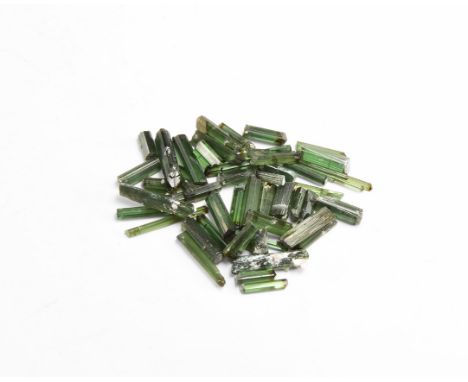 A group of fifty gem quality green tourmaline crystals. From the historic ‘Victorian Museum’ collection of Gregory, Bottley &