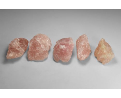 Group of five richly coloured pieces of rose quartz, from South Africa. Found South Africa; from the historic ‘Victorian Muse