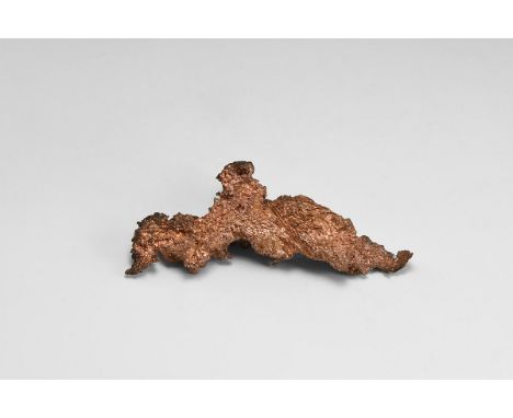 A nugget of crystalline copper from Michigan, USA, in white card tray with Gregory, Bottley and Lloyd label reading: 'COPPER 